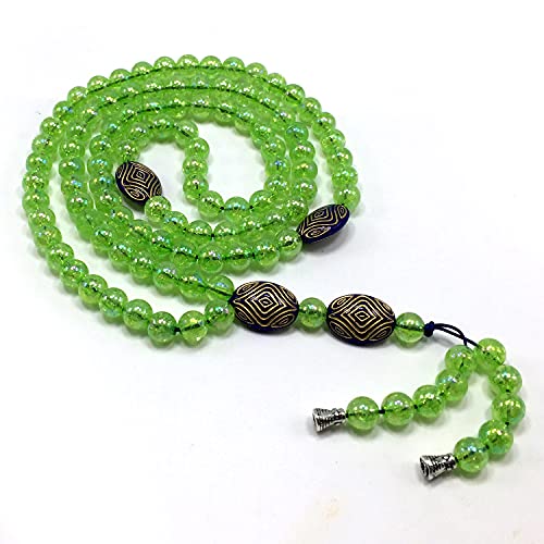 -8MM -99 Beads Necklace DHIKR TASBIH Collection- Imitation Acrylic Muslim Beads-Tesbih-Tasbih-Tasbeeh-Misbaha-Masbaha-Subha-Sebha (Shiny Light Green) - color: Shiny Light Green