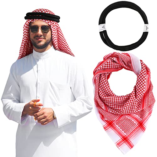 Hoolerry Keffiyeh Arab Turban Shemagh Head Scarf for Men - color: Red