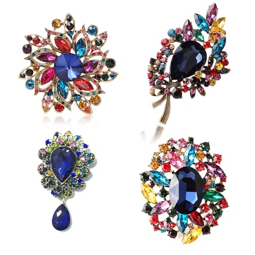 Ezing Gold Tone Rhinestone Enamel pins and brooches for Scarf Costume Clothing