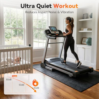 Treadmill Mat for Carpet & Hard Floors, 79" x 39" Foldable Floor Extra Thick Protection Mat, Non-Slip Noise & Shock Absorbing for Walking Pad, Exercise Bike, Elliptical, Home Gym Equipment - size: 79"L x 39"W x 0.2"Th