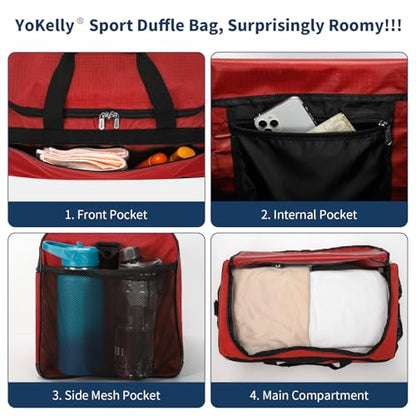 20 inch Sport Duffle Bag for Men, Red | 40L Gym Bag, Weekender Duffel Bag, Travel - color: Red