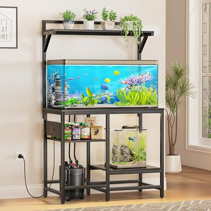 40 Gallon Fish Tank Stand for Standard & Breeder Tanks, Black | Fits 40 Gal Long, Tall & Breeder Tanks for Aquarium, Reptile Terrarium & Turtle Tank. Top Shelf, AC Outlets, 37.4"L x 19.7"W - size: 40 Gallon