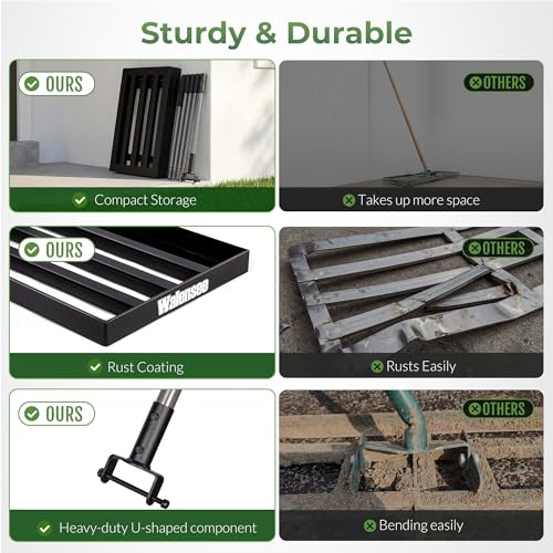 Walensee Foldable Split Lawn Leveling Rake, 30"x10" Heavy Duty Lawn Leveler Tool with 6.5FT Steel Handle, Levelawn Landscape Rake for Topdressing, Soil, Sand, Dirt, Backyard, Garden - size: 6.5FT 30"x10"