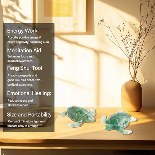 Crystal Turtle Figurine, Handmade Resin Sea Turtle Statue, 1 Piece, for Home, Office, Desk, Shelf, Fish Tank or Meditation Space (Green Aventurine) - color: Green Aventurine