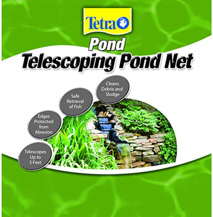 TetraPond Telescoping Pond Net, 14" Ring | Extends To 5', Flattened Top Edge, 16" Deep Net, Safe Fish Retrieval - size: 1 ct