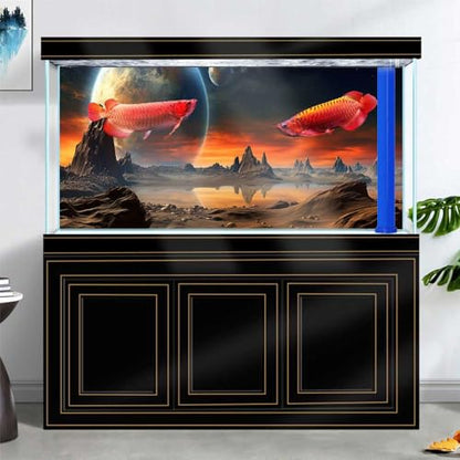 24X12IN Cosmic Aquarium Background, Cool Parallel Space Themed Fish Tank Background, Tropical Desert Terrarium Background with 8 EVA Double-Sided Tape - color: Outer Space, size: 24X12in/60X30cm