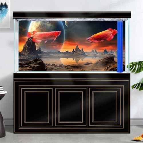 Dtekoj 30X12IN Cosmic Aquarium Background, Cool Parallel Space Themed Fish Tank Background, Tropical Desert Terrarium Background with 8 EVA Double-Sided Tape - color: Outer Space, size: 30X12in/75X30cm
