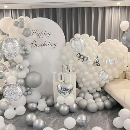 White and Silver Balloons, Metallic Silver and White Balloons Pearl White Silver Party Balloons Silver Confetti Balloons Chrome Latex Balloons for Kids Adults Birthday Wedding Baby Shower Graduation - color: Silver and White