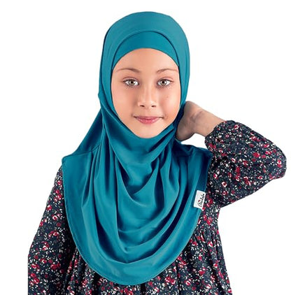 Modefa Islamic Girl Child Practical Amira Hijab Two Piece Muslim Scarf & Bonnet - Instant Easy Hijab - color: Teal