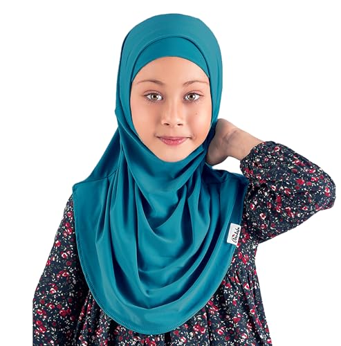 Modefa Islamic Girl Child Practical Amira Hijab Two Piece Muslim Scarf & Bonnet - Instant Easy Hijab - color: Teal