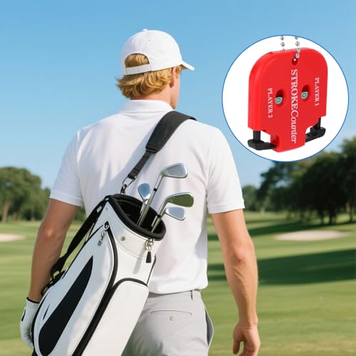 2pcs Golf Stroke Counters, Portable Score Keeper with Hanging Rope Mini Square Design 2 Player Stroke Counter Clicker for Golf Training Competitions & Games (Red)