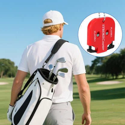 2pcs Golf Stroke Counters, Portable Score Keeper with Hanging Rope Mini Square Design 2 Player Stroke Counter Clicker for Golf Training Competitions & Games (Red)