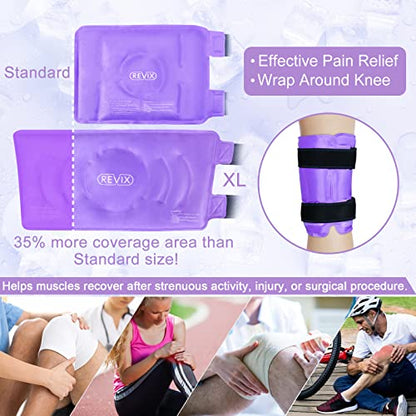 REVIX XL Knee Ice Wrap Around Entire Knee, Gel Ice Pack for Muscle Ache, Cold Pack to Reduce Discomfort and Promote Flexibility, Soft Plush Linings, Purple (Pack of 2) - size: XL (Pack of 2), style: Purple-XL