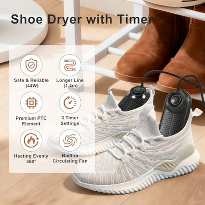 Electric Boot Dryer, Shoe Warmer with IC Controller, Footwear Travel Dryers Silent with 3/6/9 Hours Timer - color: Black Pro