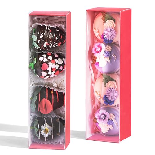 TEMLQPACK 25Pack Red Chocolate Covered Strawberry Box for 4, Macaron boxes, Long Treat Box for Truffles, Cookies, Ores, Chocolate Cocoa Bombs&Cake Ball Bakery Packaging Supplies - color: Red