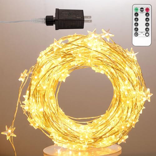 40FT 120 LEDs Star String Lights Plug in,Silver Wire,Warm White - color: Silver Wire, size: 120 Leds