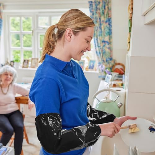 Yzurbu 2 Pairs Arm Sleeves Covers, Soft Waterproof Oil-proof Sleeves Protector for Arm with Elastic on Cuffs - color: Black - 2pairs