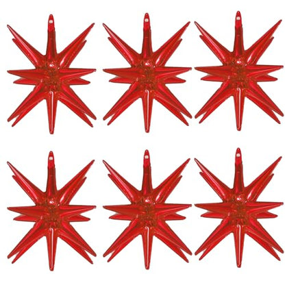 6 Pcs Red Star Foil Balloons One-Piece 14-Pointed Star Balloon 4D Cone Mylar 22inch Christmas Birthday Wedding Fireworks Shape Party Supplies (Red) - color: Red