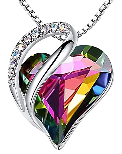 Leafael Gift Necklaces for Women, Infinity Love Birthstone Heart Crystal Pendant, Birthday Anniversary Jewelry for Wife, Mom, and Her, Silver Plated, 18" + 2" Adjustable Chain - color: 13a-Protection-Rainbow Black