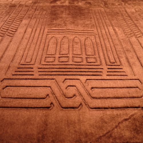 Prayer Rug - Soft Plush Turkish Janamaz Sajada Carpet for Men and Women - Plain Solid Prayer Mat Ramadan Eid Gift with Prayer Beads - Luxury Floral Stamp, Brown - color: Brown