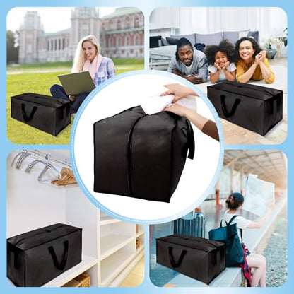 HOMESURE 12 Pack Large Strong Moving Bags with Zippers & Carrying Handles - Water-Resistant - Heavy Duty Storage Tote for Space Saving Moving Storage, Fold Flat, Alternative to Moving Box (Black)