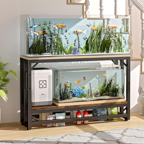 METYERRY 55 Gallon Fish Tank Stand with Power Outlet,Adjustable Aquarium Stand, Heavy Duty Terrarium Stand,Metal Frame Reptile Turtle Tank Stand Suitable for Home Office,860LBS Capacity, Rustic Brown - color: Rustic Brown, size: 55 Gallon