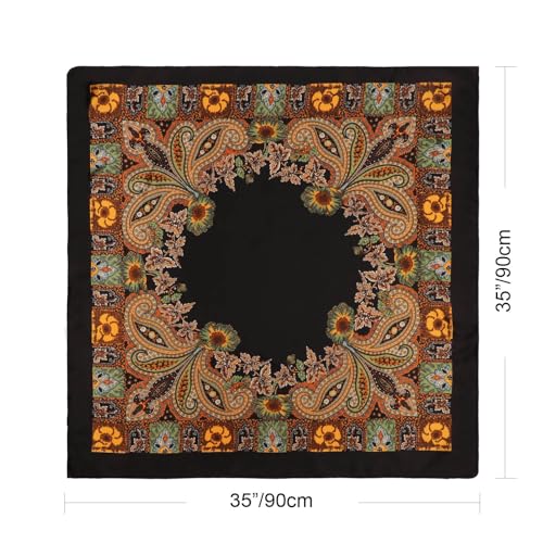 DRESHOW 35” Large Square Satin Head Scarf - 4Pcs Silk Accessories Classic Patterned Squares Beach Bandanas for Women - color: 4 Pcs: Pink, Black, Red, Beige