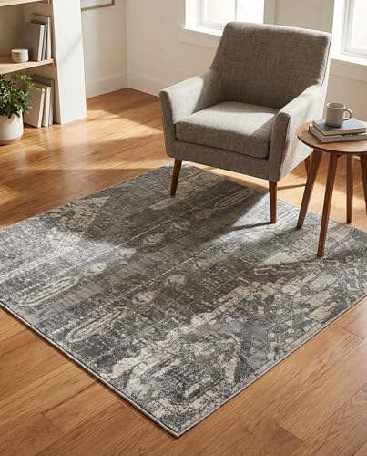 Rugs.com Oregon Collection Rug – 4 Ft Square Gray Low-Pile Rug Perfect for Living Rooms, Kitchens, Entryways - color: Grey 1, size: 4' x 4' (Square)