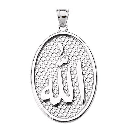 Middle Eastern Jewelry Islamic Arabic script Allah Engravable Sterling Silver Oval Pendant Necklace with chain