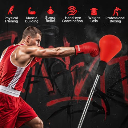 Goplus Punching Bag with Stand, 54.5"-62" Height Adjustable Speed Boxing Equipment with Gloves, Fillable Weighted Base, Fitness Reflex Bag for Teens Youth Adults Home Gym Workout MMA Training - color: Red