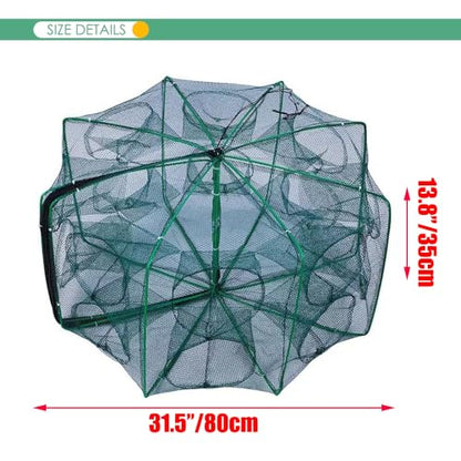 Foldable Bait Trap Fishing Net - Hand Cast Cage for Catching Fish Shrimp Crab Crawfish - color: Green, size: 16 Entrances