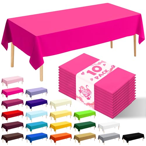 10 Pack Premium Disposable Plastic Tablecloth 54" X 108" Rectangle Table Cover for Birthdays Weddings Christmas Anniversary Buffet Table (Fuchsia) - color: Fuchsia, size: 54" X 108" Rectangle