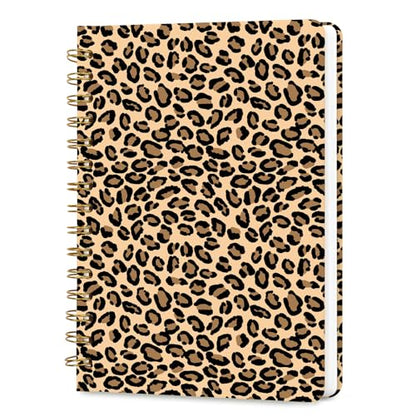 Lined Spiral Journal Notebook, A5 College Ruled Spiral Notebook for Women, Hardcover with Elegant Design for Work and Note-Taking, 5.5 * 8.25 inch, 160 Pages, Brown Leopard Print - color: Leopard Print