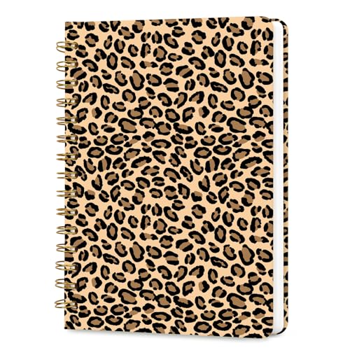 Lined Spiral Journal Notebook, A5 College Ruled Spiral Notebook for Women, Hardcover with Elegant Design for Work and Note-Taking, 5.5 * 8.25 inch, 160 Pages, Brown Leopard Print - color: Leopard Print