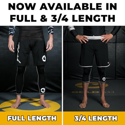 Gold BJJ Jiu Jitsu Spats - Base Layer for Gi and No-Gi Grappling - Martial Arts Pants - color: Black (Full Length), size: Small