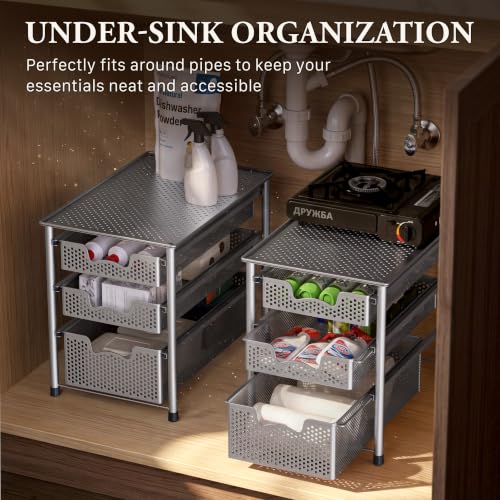 Simple Houseware Stackable 3 Tier Sliding Basket Organizer Drawer, Silver - color: Silver, size: 3-Tier