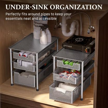 Simple Houseware Stackable 3 Tier Sliding Basket Organizer Drawer, Silver - color: Silver, size: 3-Tier