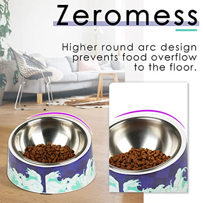 Super Design Mess Free 15° Slanted Bowl for Dogs and Cats, Tilted Angle Bulldog Bowl Pet Feeder, Non-Skid & Non-Spill, Easier to Reach Food | 15° Tilted, Anti-Vomit & Neck Relief, Non-Slip Base, Detachable Stainless Steel Liner, Dishwasher Safe, for Cats