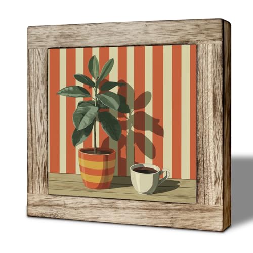 Retro Coffee Wooden Desktop Sign, Vintage Cafe Cup and Plant Wood Plaque Tabletop Decor, Coffee Bar Decor for Kitchen Counter or Cafe Shelf - color: color42