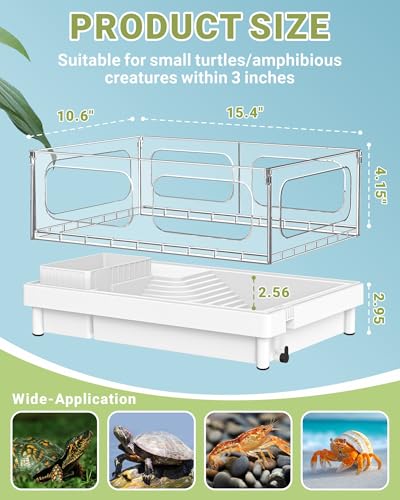 GOZILLA Small Turtle Tank Starter Kit, Acrylic Turtle Aquarium with Multi-Functional Areas for Turtles, Crabs, Crayfish, Small Reptiles. (White Tank)