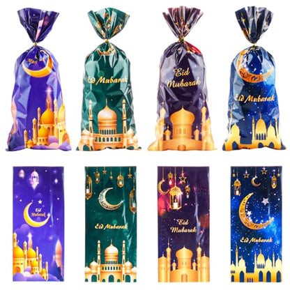 LERCTH 50 PCS Ramadan Eid Mubarak Gift Bags with Gold Twist Ties - 4.9x10.7 Inch Metallic Foil Treat Bags, Moon Star Design Party Favor Bags for Islamic Holiday Celebrations - color: Ramadan Bags 50 pack