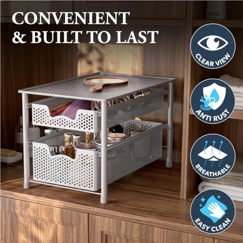 Simple Houseware Stackable 2 Tier Sliding Basket Organizer Drawer, White - color: White, size: 2-Tier