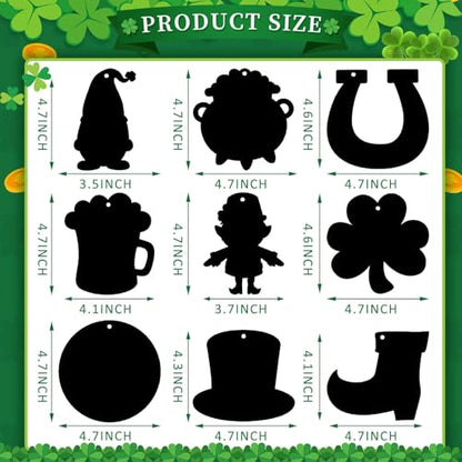 FEBSNOW 48 PCS St. Patrick’s Day Crafts for Kids, Rainbow Magic Scratch Art Shamrock Hanging Ornaments Scratch Paper Cards for St Patricks Day Party Favors Kids School Classroom DIY Crafts Decorations - style: St. Patrick’s Day