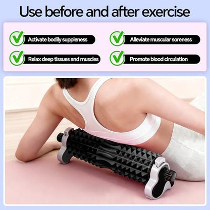 Foam Roller with Detachable Stand, 18” Deep Tissue Massage Roller | 3-Level Height Adjustable Support, Beginner-Friendly Design for Home Workout & Muscle Recovery - Black - color: Black