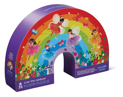Crocodile Creek 36-Piece Jigsaw Floor Puzzle - Fun Floor Puzzles for Kids Ages 3-5 - Heavy-Duty Shaped Box for Storage - Over The Rainbow - 24" W x 18" H Finished - color: Over the Rainbow
