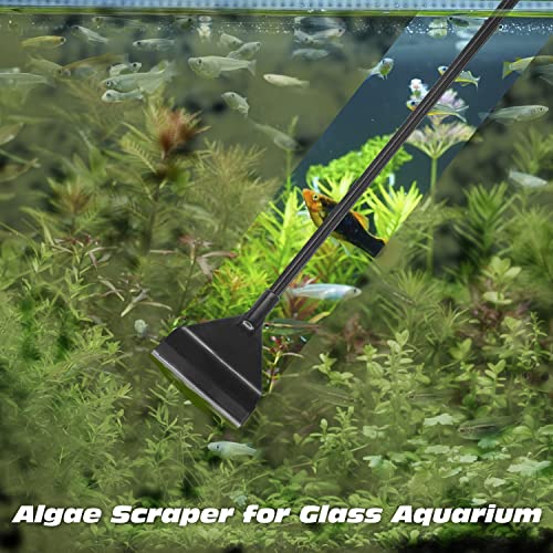 YOFOTHS Algae Scraper for Glass Aquariums, 25.6inch | Fish Tank Cleaner Tool, 10 Blades, Aluminum Alloy, Long Handle, Tool-less Installation