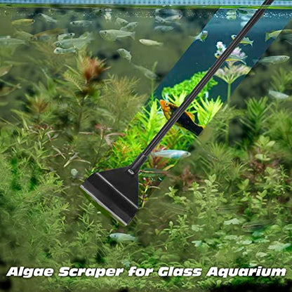 YOFOTHS Algae Scraper for Glass Aquariums, 25.6inch | Fish Tank Cleaner Tool, 10 Blades, Aluminum Alloy, Long Handle, Tool-less Installation