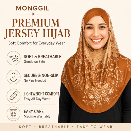 Instant Hijab – 여성용 원피스 슬립온 키마르 | 기도 및 단정한 착용을 위한 꽃무늬 프린트 저지 스카프 - color: Mg-j-706