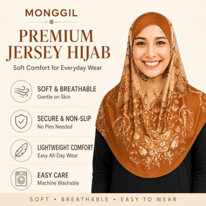 Hijab Scarf for Women, Printed Jersey Instant Slip-On Ready to Wear - color: Mg-j-706