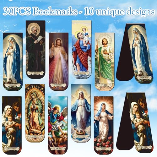 Wxiben Catholic Magnetic Bookmarks Gifts - 30 Pcs Christian Religious Book Mark Magnets Catholic Saints Magnetic Bookmark Jesus Virgin Mary Book Markers Page Clip for Women Men Sunday School Gift - style: Catholic
